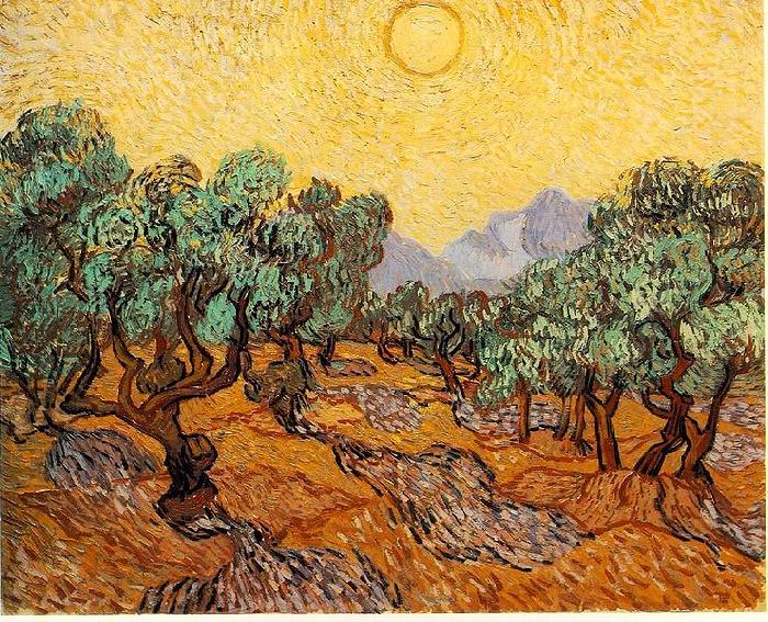 Vincent Van Gogh Olive Trees with Yellow Sky and Sun oil painting image